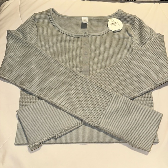 aerie Tops - NWT OFFLINE by Aerie Light Sage Waffle Knit Long Sleeve Crop Top🍃